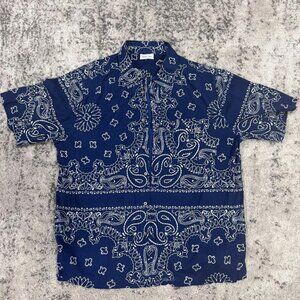 Blue Bandana Print Half-Sleeve Buttown Down Shirt